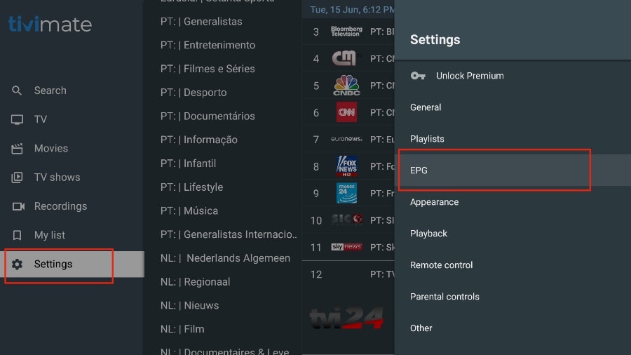 tivimate epg source setting